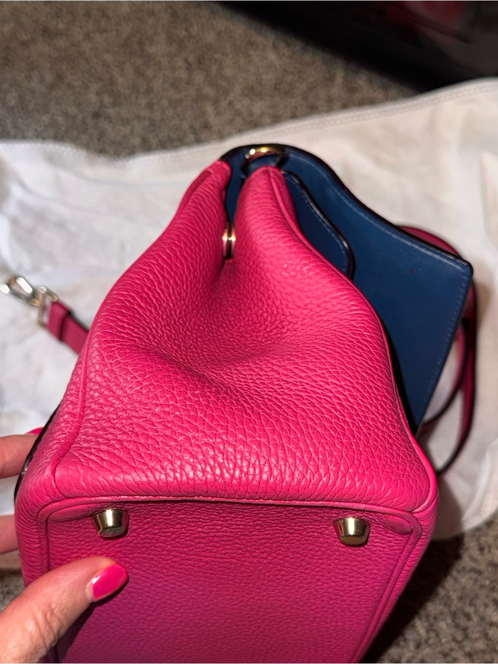 Dior Raspberry Pink Top Handle Pebbled Leather Be Dior with Gold Hardware - Picture 6 of 14